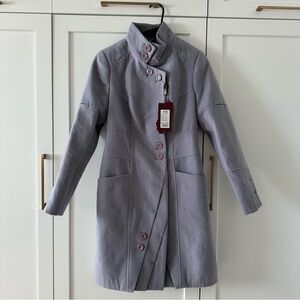 Nui Women's Gray Trench Coat with Pink Buttons